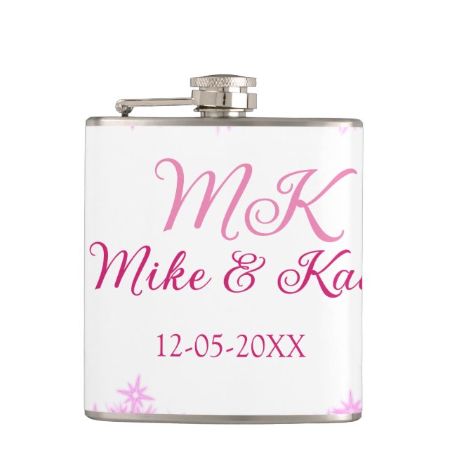 Flasques rose ajouter nom de couple date monogramme parties (Devant)
