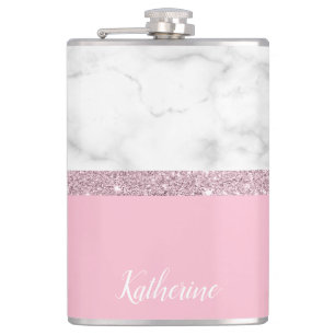 Flasques Rose de marbre blanc de parties scintillantes