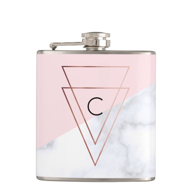 Flasques rose de marbre blanc de triangles roses élégantes (Devant)