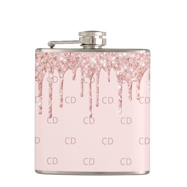 Flasques Rose gold pailleté rose fuchsia initiales monogram (Devant)