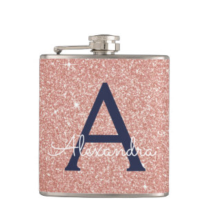 Flasques Rose Gold Rose Clair Bleu Nuit Paillettes Étincell