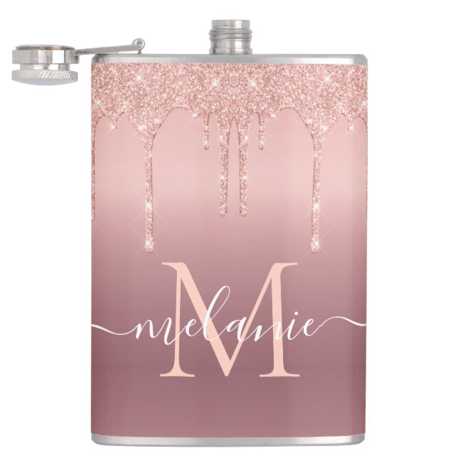 Flasques Rose Gold Sparkly Flask Personalized Name Letter (Ouvert)