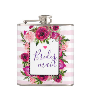 Flasques Rose rose et bouquet de fleurs de pavot