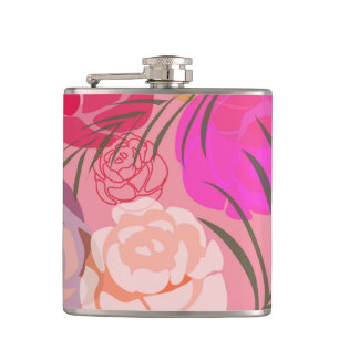 Flasques Rose rose motif avec fleurs et plantes
