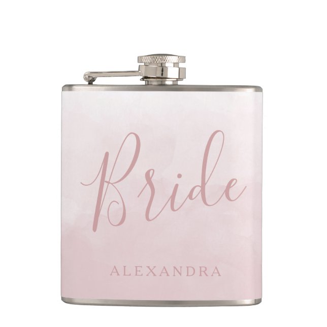 Flasques Rose rose poudrée Mariée Cadeau de mariage Nom Cad (Devant)