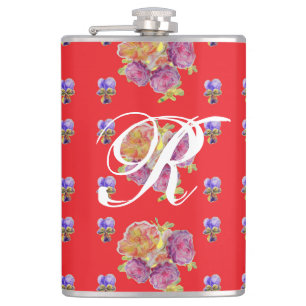 Flasques Rose rouge Shabby Chic Rose Motif Floral Initial