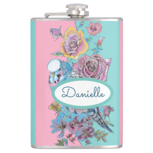 Flasques Roses floraux roses Budgie Bird Femmes Aqua rose
