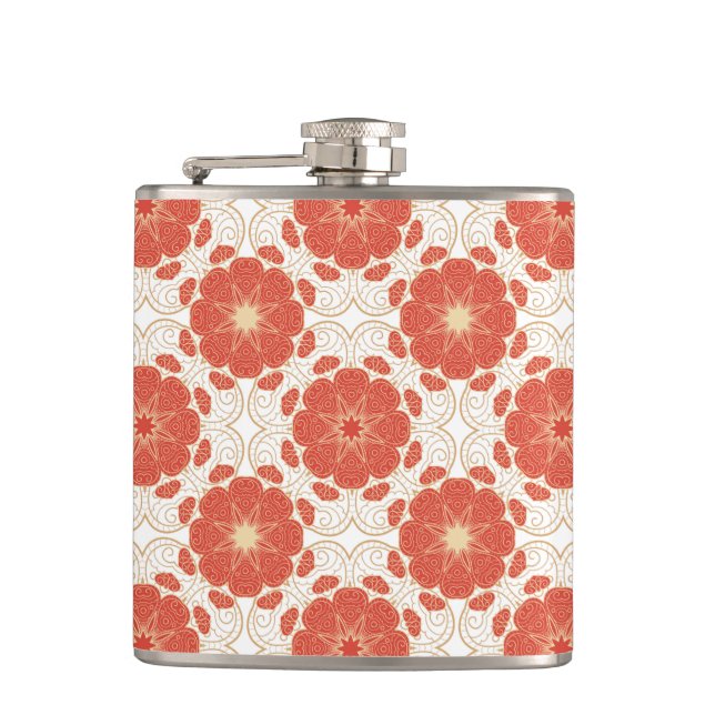 Flasques Rouge et motif floral de dentelle d'or (Devant)
