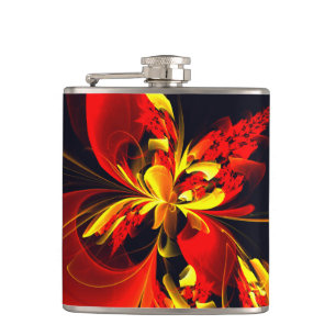 Flasques Rouge Jaune Floral Moderne Résumé Modèle Art #10