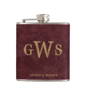 Flasques Rouge occidental rustique de cuir de Faux de
