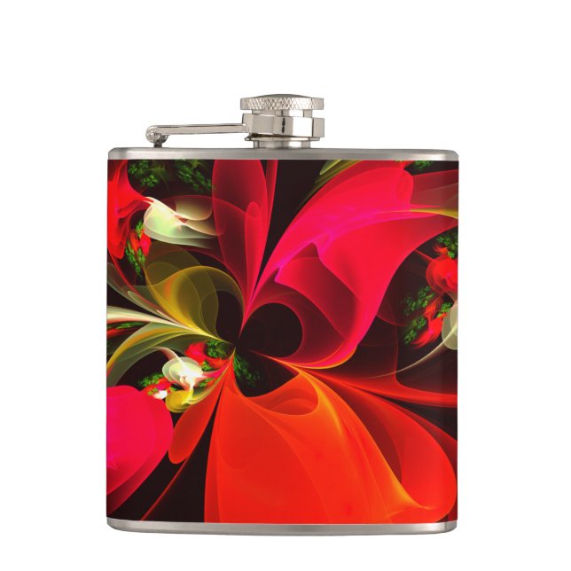 Flasques Rouge Vert Floral Moderne Art Abstrait Motif #02 (Devant)