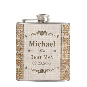 Flasques Russe Burlap Mariage de dentelle Best Man