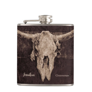 Flasques Rustique Western Bull Skull Mariage Pays Texture