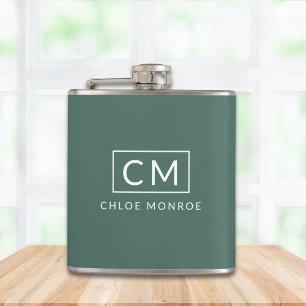 Flasques Sage Green Minimaliste Moderne Monogramme Nom