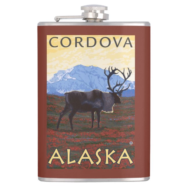 Flasques Scène de caribou - Cordova, Alaska (Devant)