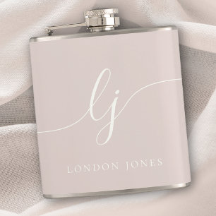 Flasques Script personnalisé Monogramme rose Bachelorette