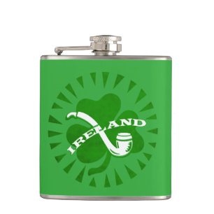 Flasques Shamrock Vert 3 Feuilles Et Texte Irlandais