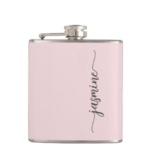 Flasques Signature de nom de monogramme féminin rose simple