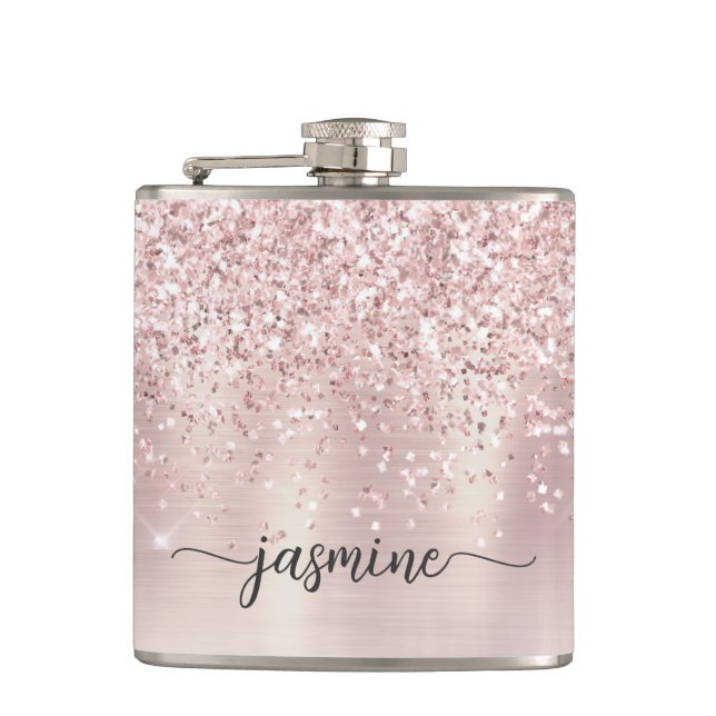 Flasques Signature de nom de monogramme pailleté or rose él (Devant)