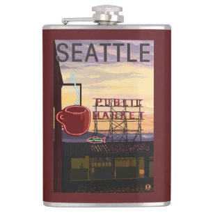 Flasques Signe du marché d'endroit de SeattlePike et vue d