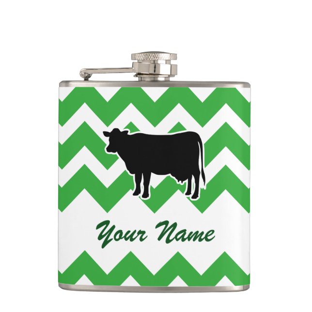 Flasques Silhouette de vache avec Motif Chevron Vert (Devant)