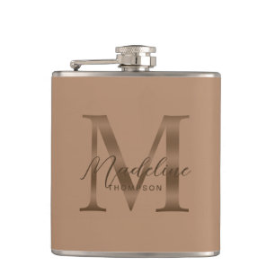Flasques Simple Script Monogramme Or Taupe Métallisé Or