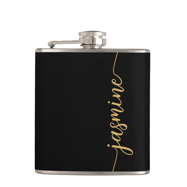 Flasques Simple Signature de Nom Monogramme Féminin Or Noir (Devant)