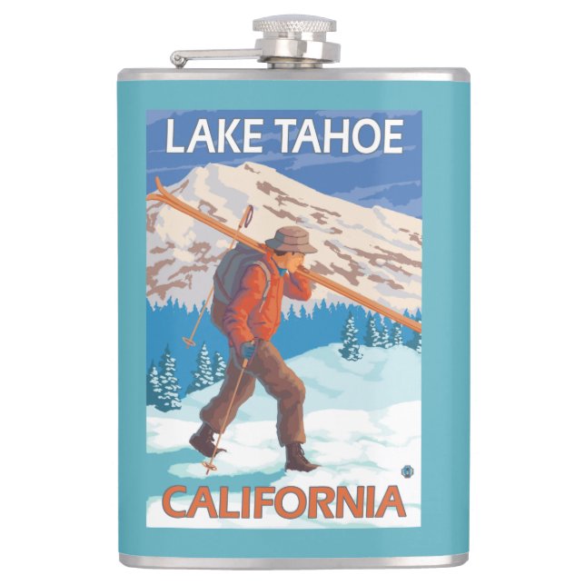 Flasques Skier transportant ski de neige - Lac Tahoe, Calif (Devant)