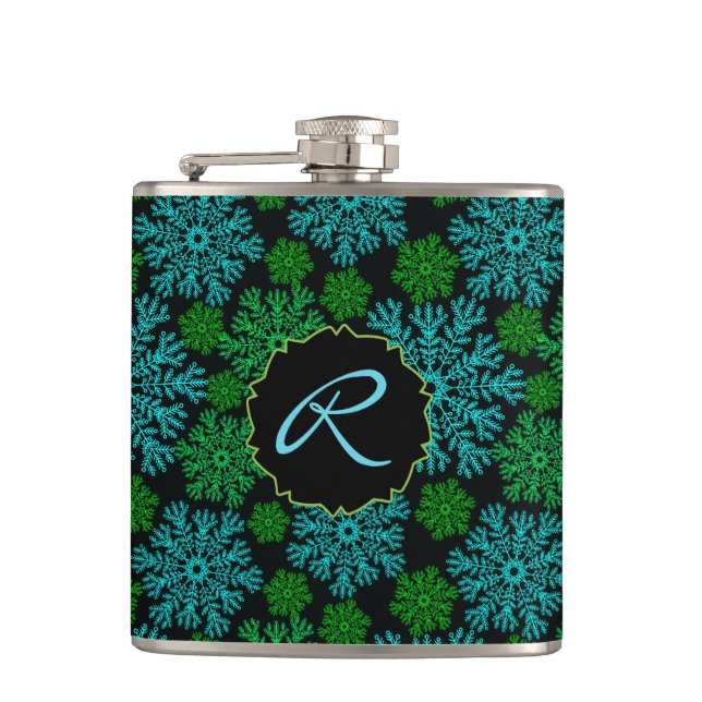 Flasques Snowflakes d'hiver Motif avec Monogram (Devant)
