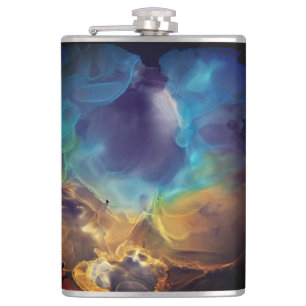 Flasques Space Nebula bleu jaune Alcool art