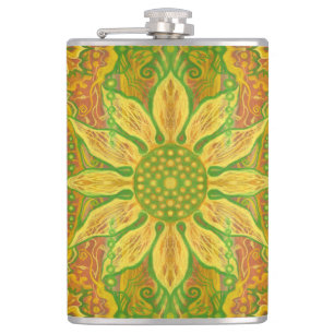 Flasques Sun Flower bohème floral art jaune vert orange