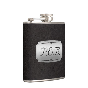 Flasques Superbe apparence masculine en cuir noir Monogramm