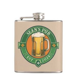 Flasques Symbole de pub irlandais personnalisé avec nom per