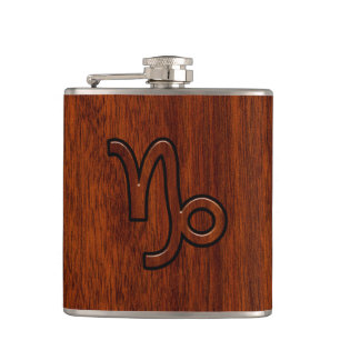 Flasques Symbole du Zodiaque de Capricorne en style bois de
