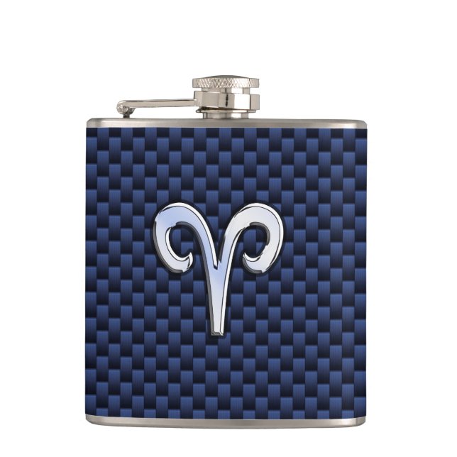 Flasques Symbole Zodiac Aries Marine bleu en fibre de carbo (Devant)