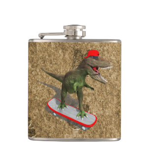 Flasques T-Rex faisant de la planche à roulettes