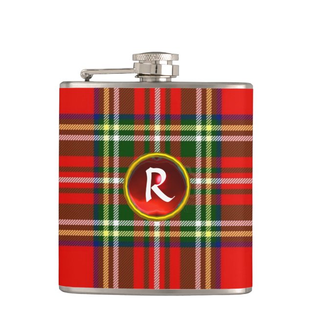 FLASQUES TARTAN ÉCOSSAIS ET MONOGRAMME ROUGE ROUGE DE GEMME (Devant)