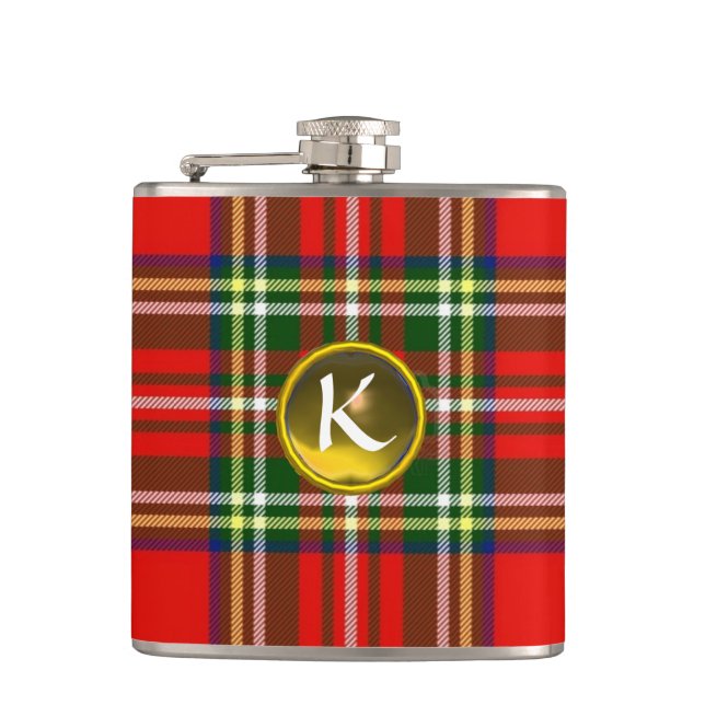 FLASQUES TARTAN ÉCOSSE ROUGE, TOPAZ JAUNE MONOGRAMME EN PIE (Devant)