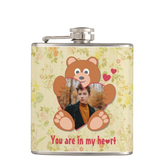 Flasques Teddy Bear Holding Heart Photo Saint-Valentin (Devant)