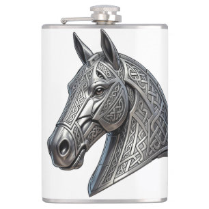 Flasques Tête de cheval argentée celtique majestueuse avec