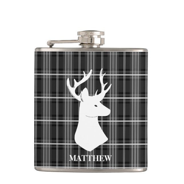 Flasques Tête de mâle sur le plaid noir et blanc (Devant)