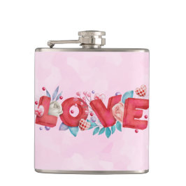 Flasques Texte d'amour rouge en lettres bloc gras Aquarelle