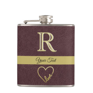 Flasques Texture en cuir Monogramme personnalisé avec amour