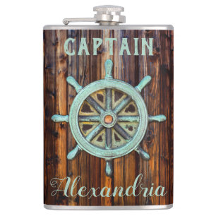 Flasques Thème Nautique Bronze Captains Wheel Tall