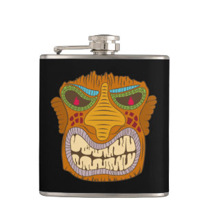 Flasques Tiki Fou avec des Flammes dans les Yeux, Noir