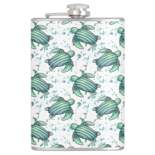 Flasques tortue de mer aquarelle verte motif bleu animal