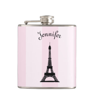 Flasques Tour Eiffel rose parisien chic de noir de rayure