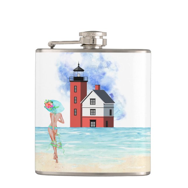 Flasques Tour Island Lighthouse Vinyl Wrapper Flask (Devant)