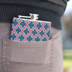 Flasques Trellis marocain bleu et rouge, treillis, Quatrefo