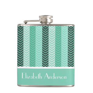 Flasques Trendy Mint Green Chevron Stripes Avec Nom